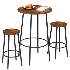 ZENY 3 Pcs Pub Dining Set Home Kitchen - Round Counter Height Table & Stools Rustic Brown