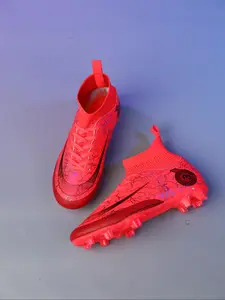 Men's Colorblock High Top Football Shoes, Professional Outdoor Anti-skid Breathable Lace Up Tf Soccer Cleats,  Football Boots, Football Shoes for Training Outdoor Competition