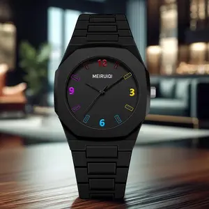 Men's business fashion round quartz wristwatch, modern minimalist design, trend and versatile, with a gift box for men's gifts. Black