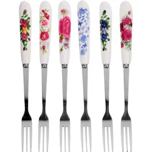 6pcs Stainless Steel Cake Forks Elegant Dessert Forks Long Handle for Spaghetti Appetizer Dessert Hand Wash