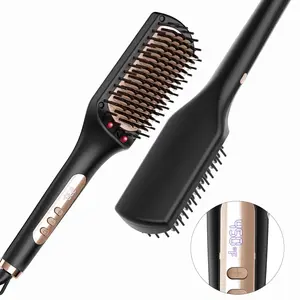 SKIMI Hair Straightening Brush, Gold Ionic Hair Straightener Comb, Ceramic Coating