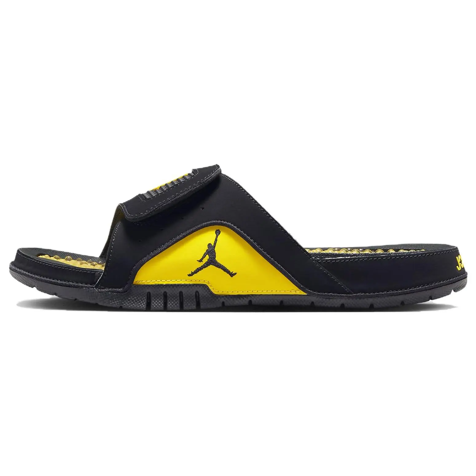 Men's Jordan Hydro 4 Slide Casual Slipper - Black, Tour Yellow, Velcro Strips, Rubber Sole, Male Shoes for Relaxed Wear, Style 532225-017