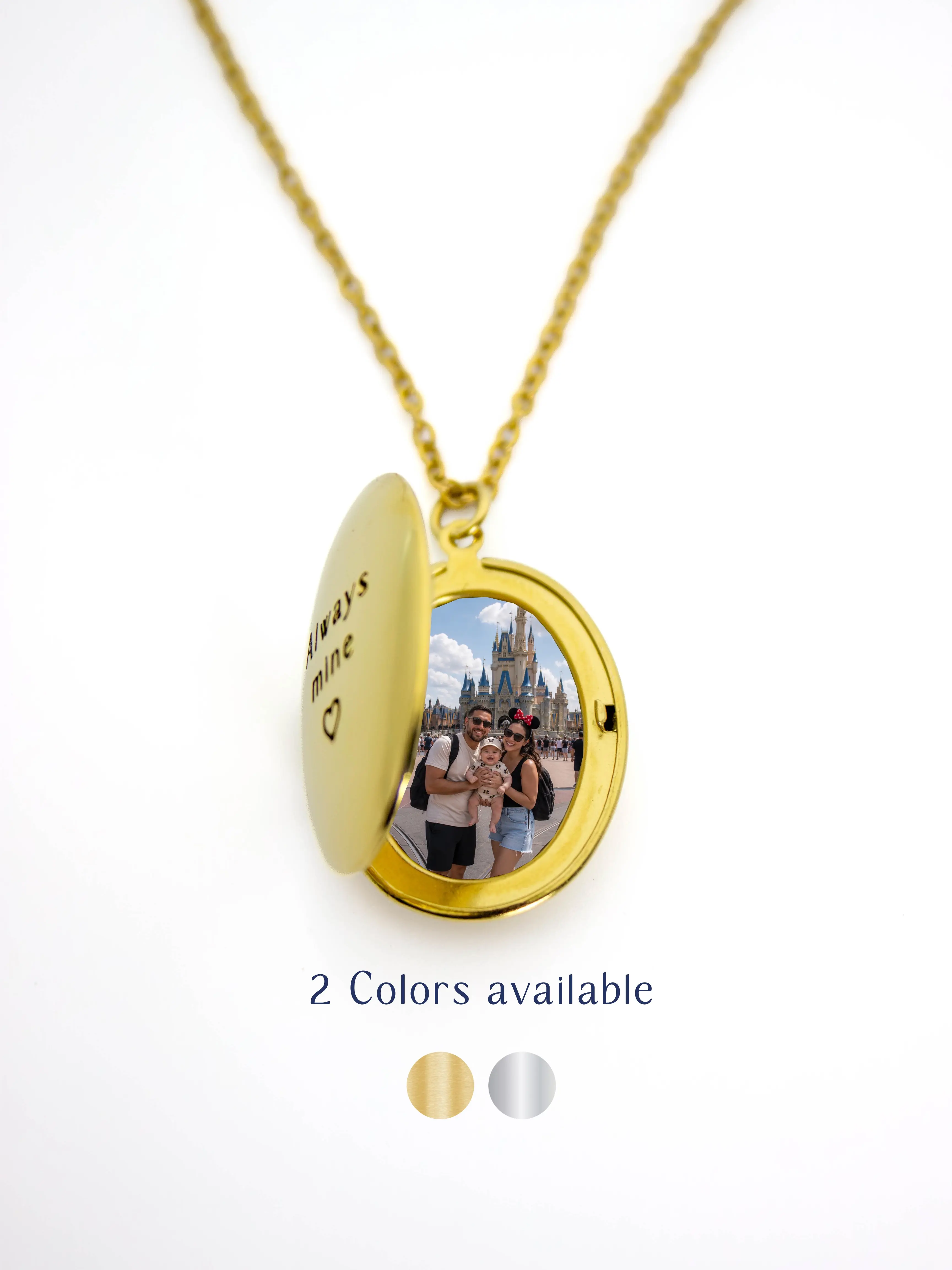 ENGRAVIA Gold Photo Locket Necklace Custom Engraving