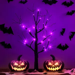 1pc Battery/USB-Powered Purple Black Birch Tree Light Suitable for Halloween Party Decor, USB/Battery Operated Desktop/Tabletop Night Light with Low Voltage Branch, Plastic Indoor Decoration for Bedroom, Wall, Holiday Gift