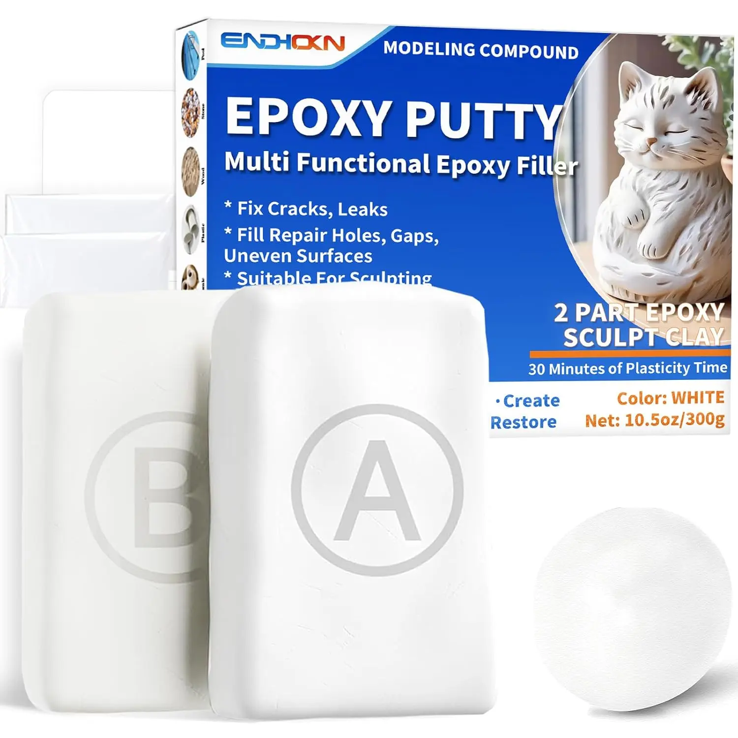 Epoxy Putty,  10.5oz White Putty Stick Fix Leaks, Cracks and Fill Holes, Sculpting, Modeling, Epoxy Sculpt Clay for Metal, Ceramics, Plastic, , Tile, Concrete 300g, Underwater, Multi-Functional, Above Water