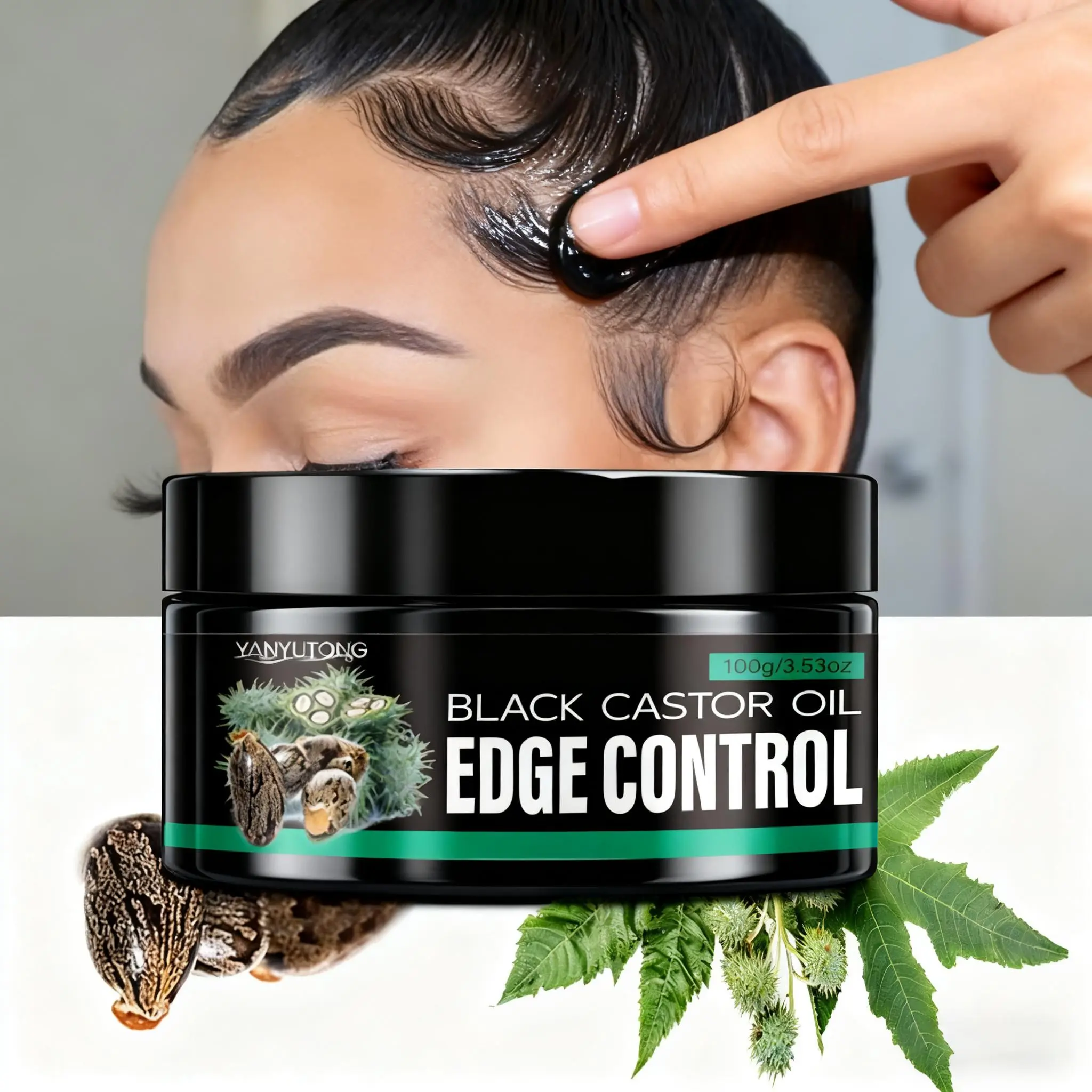 100g Black Castor Oil Edge Control Styling Strong Hold Gel, Long-Lasting Hold, Non-Greasy, Natural Fresh Scent, Infused with Rosemary, Coconut Oil & Argan Oil Extracts, Hydrating & Smoothing, Haircare