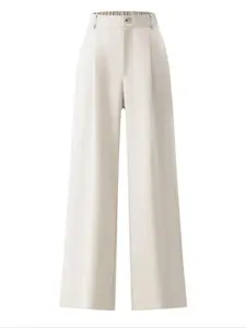 Plus Size Women's Solid Color Straight Leg Wide Pants, Casual Style, Moderate Fabric Thickness, All Seasons Wear, Fitted Woven Pantaloni