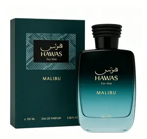Hawas For Him Malibu Eau de Parfum 3.38 fl.oz 100ml, Refreshing Men's Perfume Spray, Bright Coastal Style Fragrance, Long-Lasting Fresh Scent, Perfect for Daily Wear, Outdoor Activities, Travel & Casual Gatherings