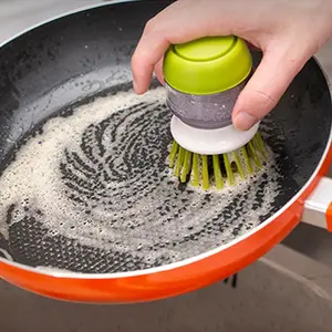 Automatic Liquid Dispensing Brush with Holder, 1 Count Kitchen    Pot Cleaning Brush, Household Cleaning Tool