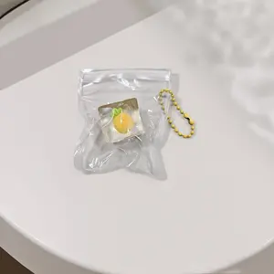 Jelly Fruit Ice Charm - Squishy Keychain for Stress Relief & Sensory Fidget, Cute Bag Accessory for Teens & Adults, Gift Fillers (Strawberry, Grape,Pineapple Style)