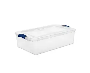 32 Quart Clear Plastic Storage Latch Box with Secure Blue Latching Lid Durable Stackable Bin for Closet Bedroom Garage Home Organization