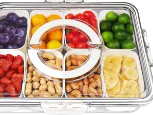 Divided Serving Tray with Lid and Handle, 8 Compartment Snackle Box Container, Travel Charcuterie Board with Lid for Kids and Adults, Snack Box Container - Fruit, Vegetable, Candy, Snack Tray with Lid