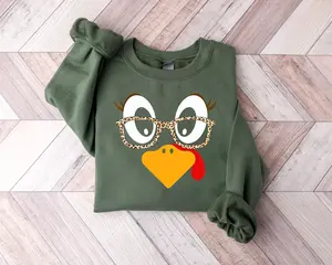 Cute Turkey Fall Thanksgiving Sweatshirt, Thanksgiving Family Matching Shirt, Turkey Face Shirt, Funny Thanksgiving Shirt