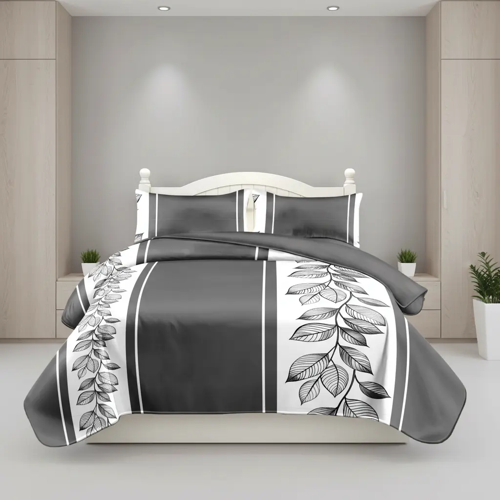 3-Piece Gray Striped Quilted Bedspread Set Queen King Size Wrinkle-Resistant Sheer Filtering Grommet Top Drapes Easy Care New Year Bedroom Refresh home deccor room acesories