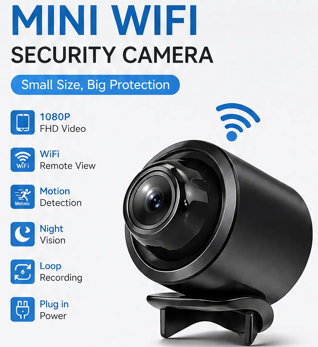 mini Wifi Surveillance camera Full HD  Video, intelligent  camera, mobile remote application, anytime, anywhere viewing, Good Housekeeping Assistant,  camera, can be viewed remotely (without SD card), USB plug in for use wireless Safety Local