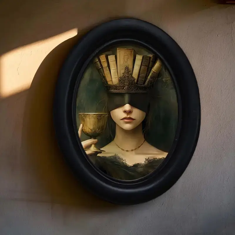 Vintage Gothic Style Wooden Oval Picture Frame, Queen Goddess Design (4.16x5.25), Wall Decor, Handmade Photo Transfer, Home Office Holiday Decoration, High Quality Frame, Picture Frames for Wall