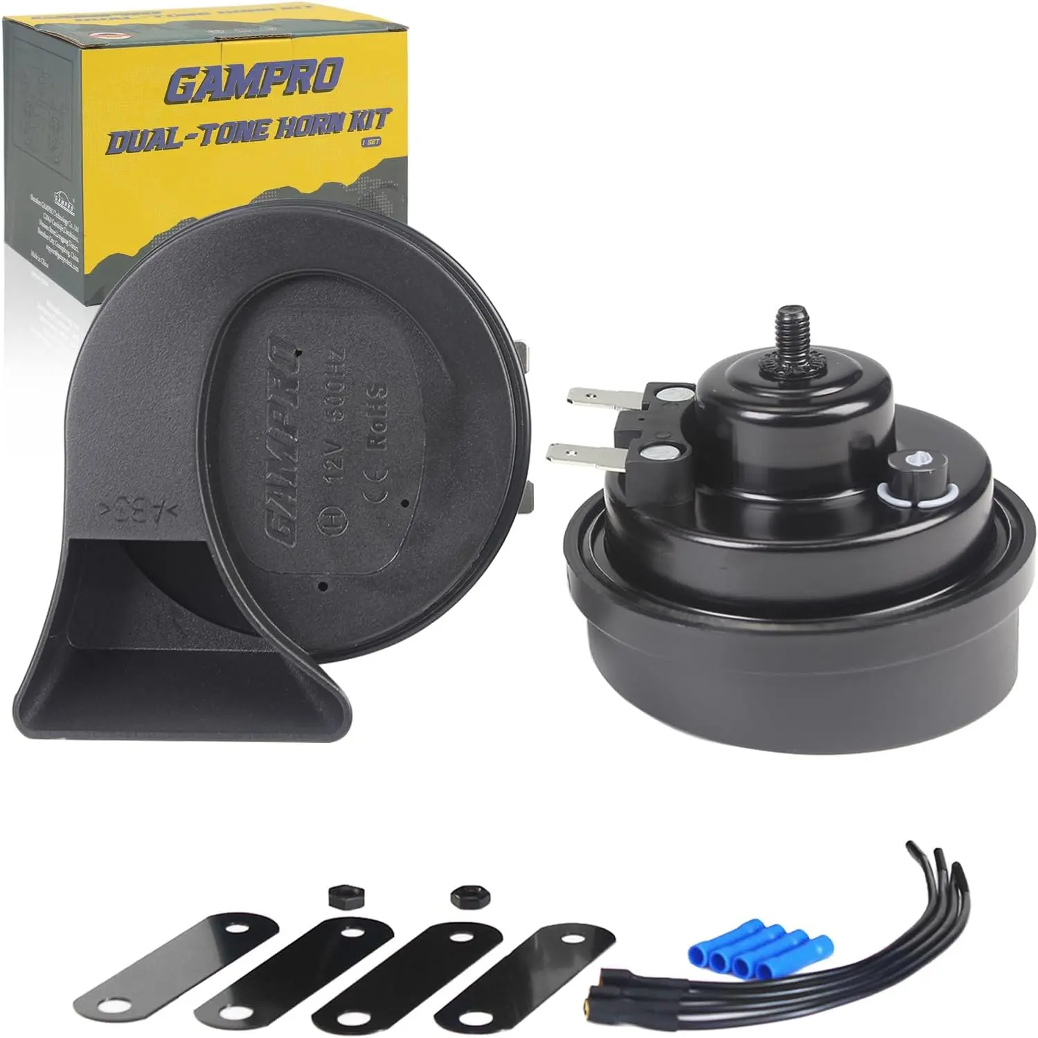 GAMPRO Mini 130DB Super Loud Electric Snail Horn - Dual-Tone, Waterproof, Copper Coil, Universal 12V Vehicle Replacement Horn, Kit