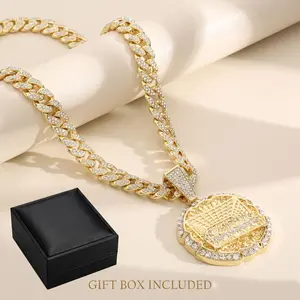 Gold Plated The Last Supper Pendant with a 20 Inch Rope Chain Elegant Necklace Jewelry Cuban chain with imitation diamonds . Gift box Included