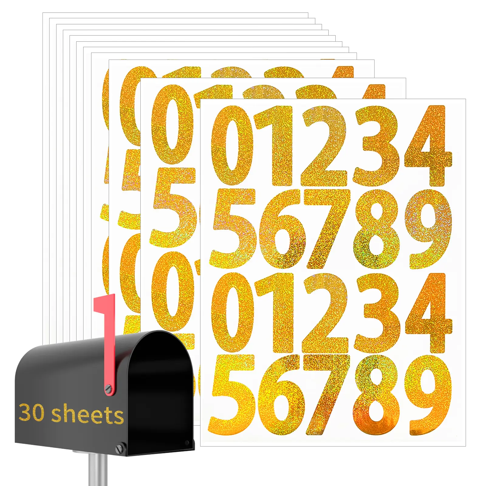 STARBOLING 2inch Shiny Gold Number Stickers 30 Sheets for Mailbox Address Bin Planner & Journal DIY Decor