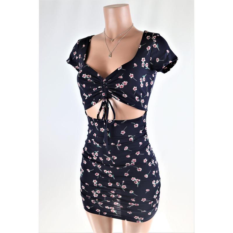 Barnett Mini Dress bershka flower Floral Casual Womenswear Navy short sleeve