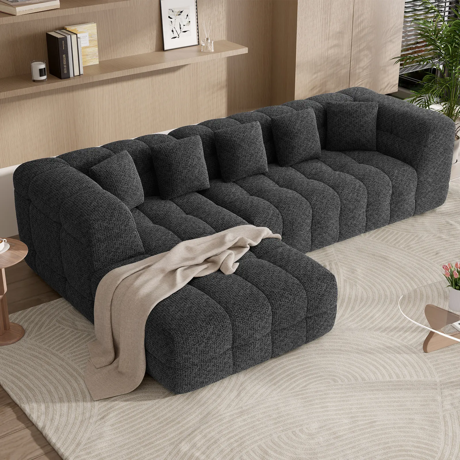 【2 Packages shipping】107"Modern Boneless Couch Cloudwith L Shaped Chaise, Comfy Modular Sectional Sofa, Upholstered Chenille Couch Bed, No Assembly Required,