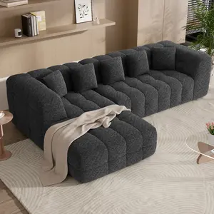 【2 Packages shipping】107"Modern Boneless Couch Cloudwith L Shaped Chaise, Comfy Modular Sectional Sofa, Upholstered Chenille Couch Bed, No Assembly Required,