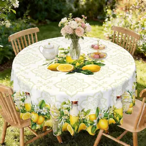 2D Flat Lemon Print Round Tablecloth, Kitchen Restaurant Decor, Furniture Protector, Party Decoration, Holiday Gift, Hotel, Home Use