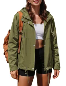luvamia Rain Jacket Women Waterproof Lightweight Drawstring Zip Rain Coats Hiking Outdoor Travel Windbreaker with Hood