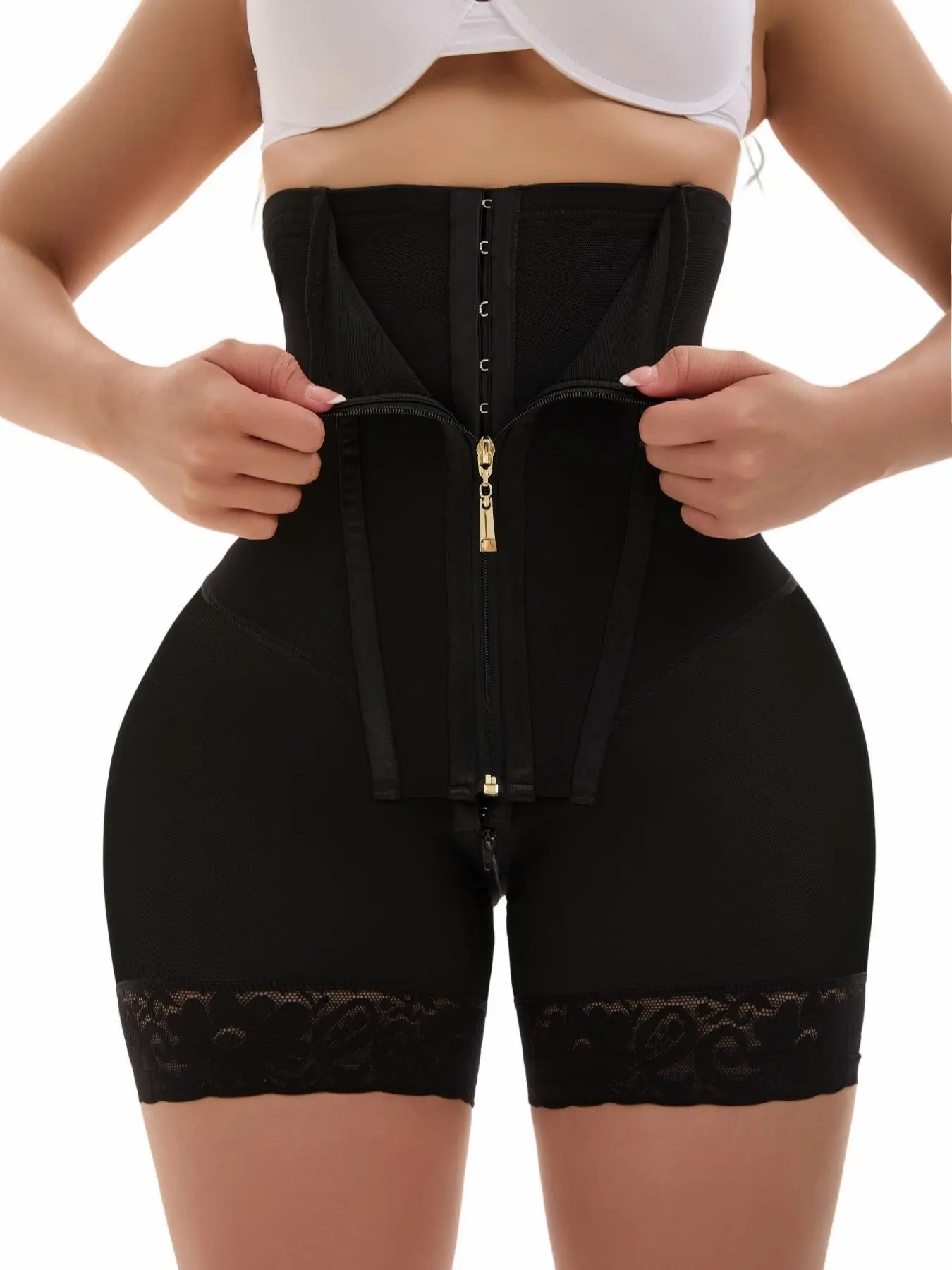 1 Count Women's Solid Color Hight Waist Shapewear Bottoms, Zipper Hooks Closure Shaper Panty, Fajas, Butt Lifting And Tummy Control Shaper Shorts, Tight Fitting Shaping Panties, Suitable For Yoga, Various Occasions, Underwear, Womenswear