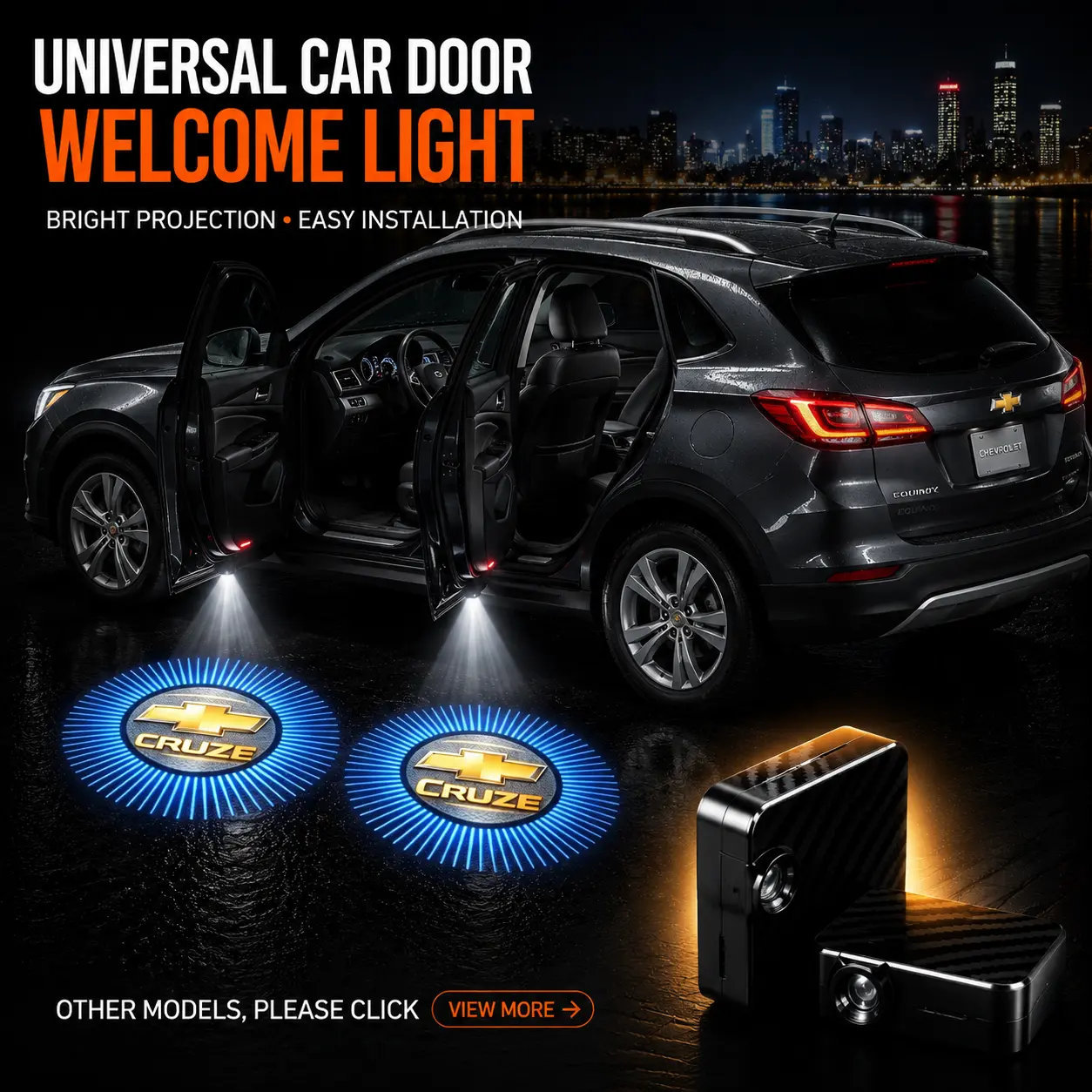 2 Pack Chevrolet Logo Wireless LED Car Door Projector Lights, HD Welcome Ghost Shadow Puddle Lamps, Magnetic Sensor No Drill Easy Install Courtesy Lights Fit Silverado Equinox Tahoe Traverse Blazer Colorado SUV Pickup Upgrade Auto Interior Mod Accessories