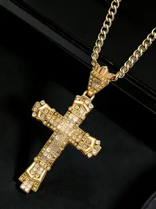 A trendy and fashionable diamond studded geometric cross design pendant necklace, suitable for daily wear, vacation dates, and other occasions, and also a surprising and exquisite small gift