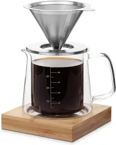 Over Coffee Maker Set, Double Wall Glass, 16 oz, Drip Coffee Maker, Permanent Filter, Coffee Maker Pour Over, Manual Coffee Maker, Coffee Pour Over, Dripper