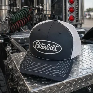 Peterbilt Black Patch on Trucker Hat Snapback Black, Embroidered Patch Cotton Mesh Back Cap, Outdoor Summer Hat, Ideal Gift For Him