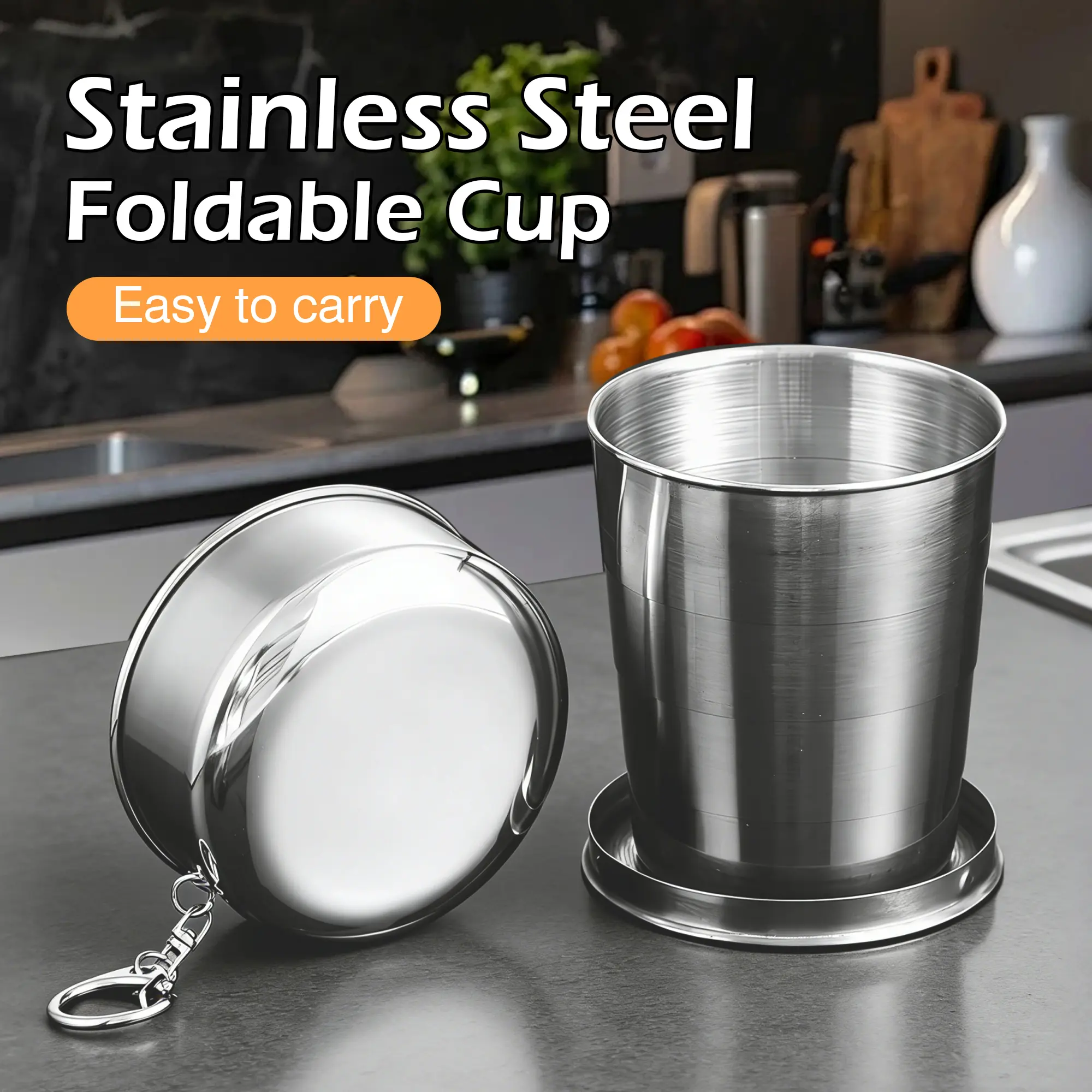 Stainless Steel Telescopic Fold Travel Coffee Mug - 1 Count Portable Outdoor Camping Supplies, Camping Accessories Essential for Travelers, Ideal for Running, Picnicking, Compact