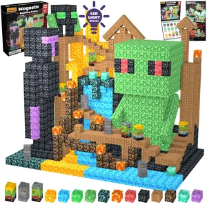 Glowing Magnetic Creative Building Blocks Set, 100-200 Pieces, Creeper Theme Set，Stem Montessori Sensory Toy, Holiday Gift for Kids Aged 3+, Unisex