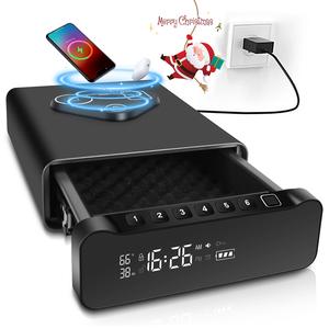 【SummerVibes】FTOP Biometric Fingerprint Gun Safe, Clock Handgun Safe with 3-in-1 Watch & Phone Wireless Charging, Drawer Lock, suitable for desktop storage of hand guns, Cash, Valuables- with Humidity Reader|Temperature| Alarm Clock| Screen