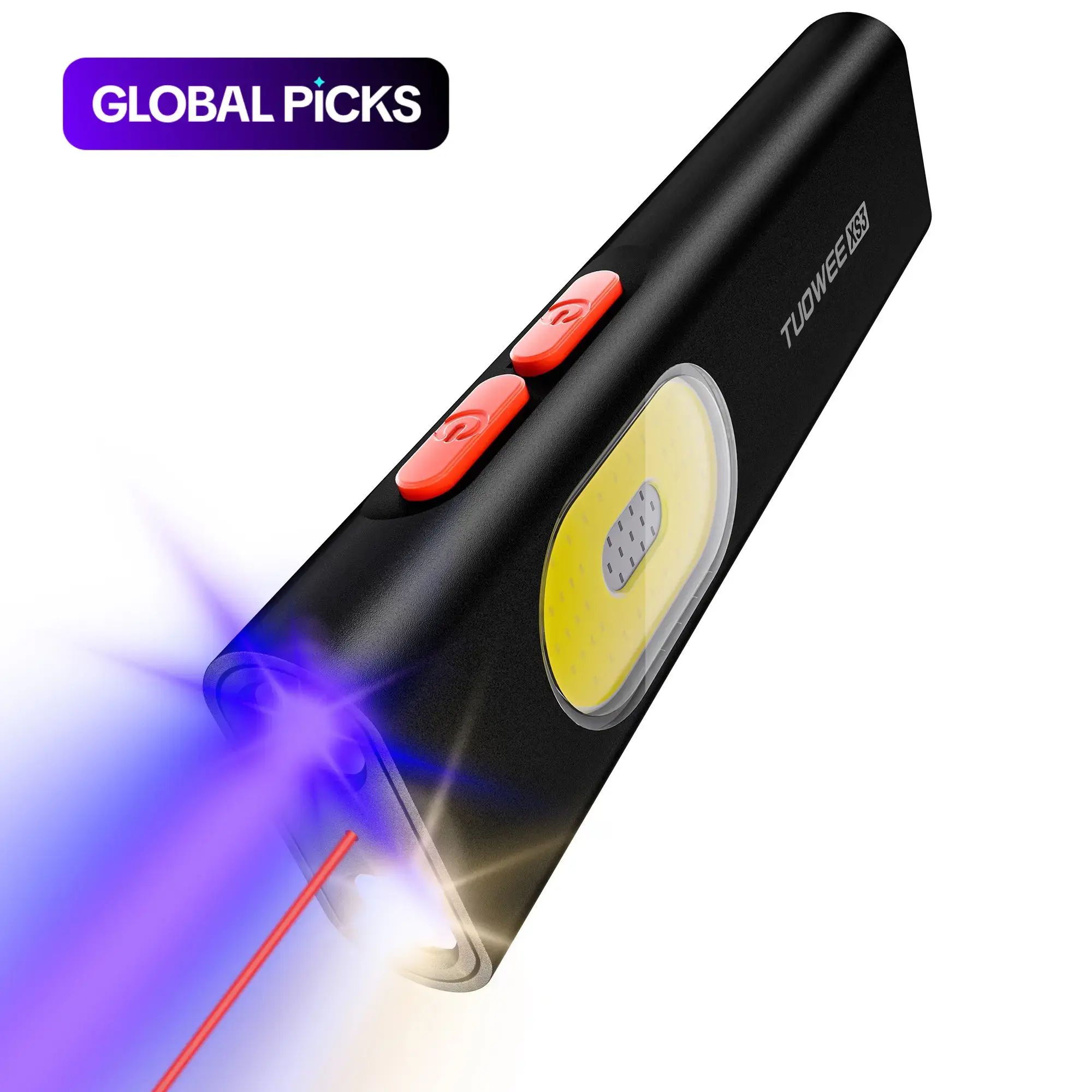 Rechargeable Flat EDC Flashlight, 1000 Lumens Pocket LED Flashlight with UV Light, Red Laser, Magnetic Base, USB-C Charging, Dual Switch, 11 Light Modes, Two-Way Clip for Camping, Repair and Emergency #GLOBAL PICKS