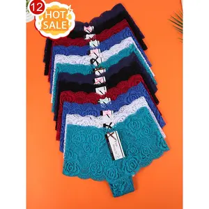 12pcs Set Of Women's Underwear, Solid Color Boxer Shorts, Bow Decoration, No Strangeness, Comfortable And Breathable Mid Waist Women's Underwear