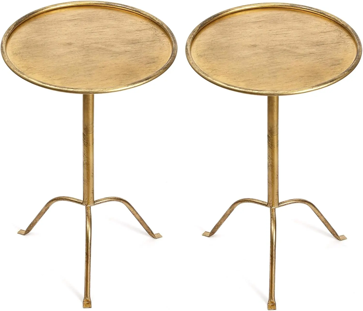 2 Pcs Small Bronze Pedestal Side Table – 21.25" Tall Metal Martini Table for Bedroom, Living Room, or Office – Round Accent Cocktail End Table
