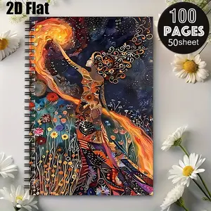 1 Spiral Coil Notebook 5.7x8.26 inch, Artistic Goddess Design, Durable Binding, Ideal for Daily Journaling, Travel Log, Study Notes, Creative Writing, Perfect Gift for Students, Writers, Artists on Thanksgiving, Christmas, Birthdays [2D] Flat
