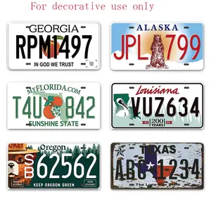 6PCS Vintage American State License Plate Decorative Metal Tin Sign, Retro Us Replica Car Plates, Props 12x6 Inch