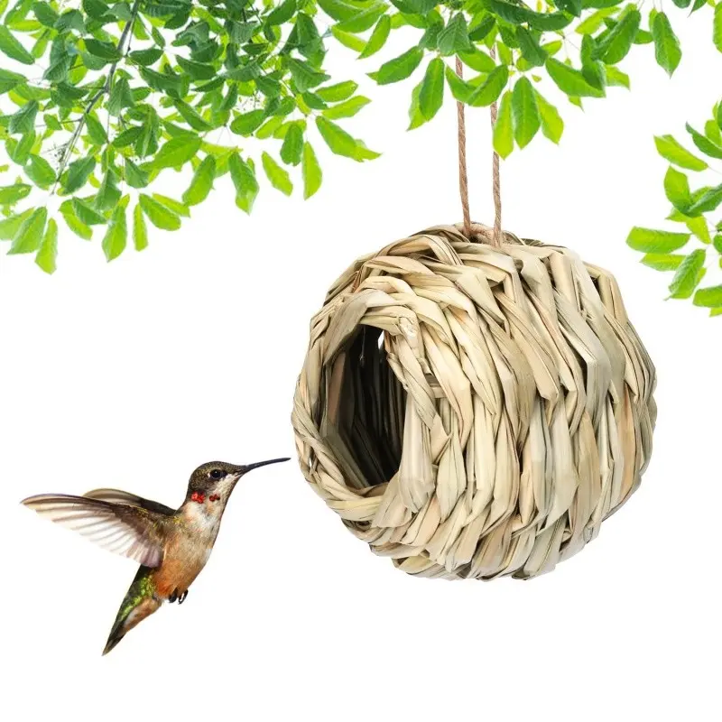 Handmade Woven Bird Nest Cage Decorative Ornament, Natural Fiber Crafted Outdoor Garden Yard Decoration, Eco-Friendly Design