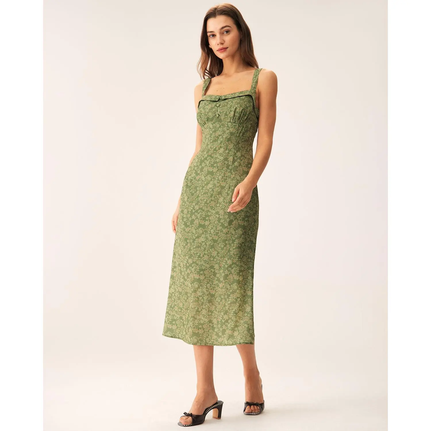 RIHOAS Women's Elegant Square-Neck Polyester Fabric Sleeveless Green Floral Casual Buttoned Midi Slip Dress for Ladies - TikTok Shop RIHOAS Women's Elegant Square-Neck Polyester Fabric Sleeveless Green Floral Casual Buttoned Midi Slip Dress for Ladies - TikTok Shop