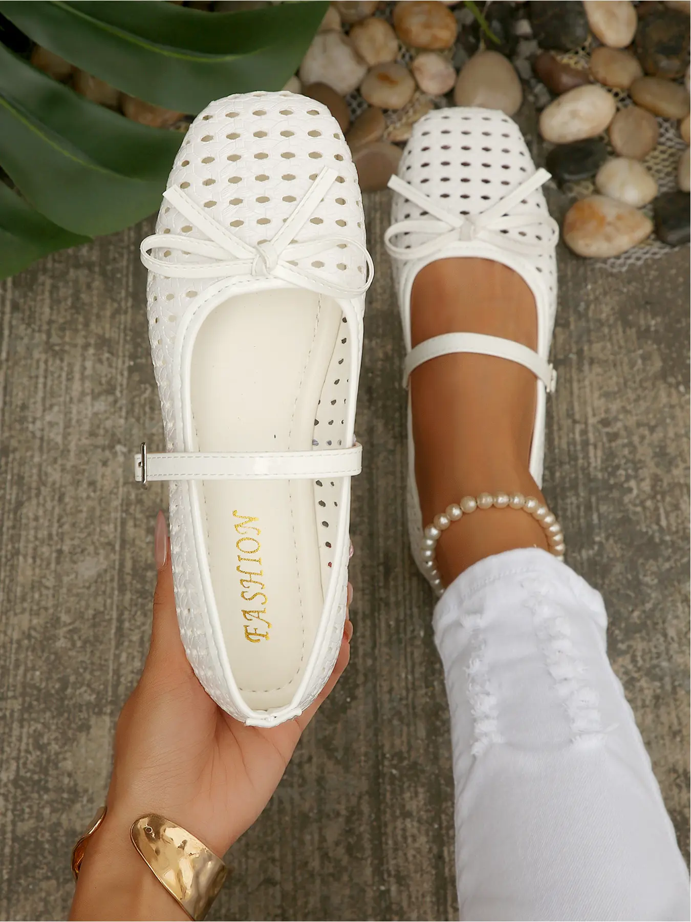 Delicate Bow Accent Hollow Flats, Ladies Mary Jane Shoes, Flat Casual Shoes, Stylish Footwear for Wedding Guest & Bridesmaid Occasions