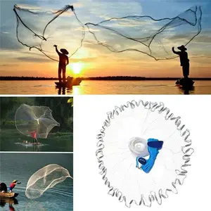 Fishing Cast Net for Bait Trap Fish 3ft/4ft/5ft/6ft/7ft/8ft/9ft/10ft Radius Casting Nets with Heavy Duty Real Zinc Sinker Weights, 3/8inch Mesh Size