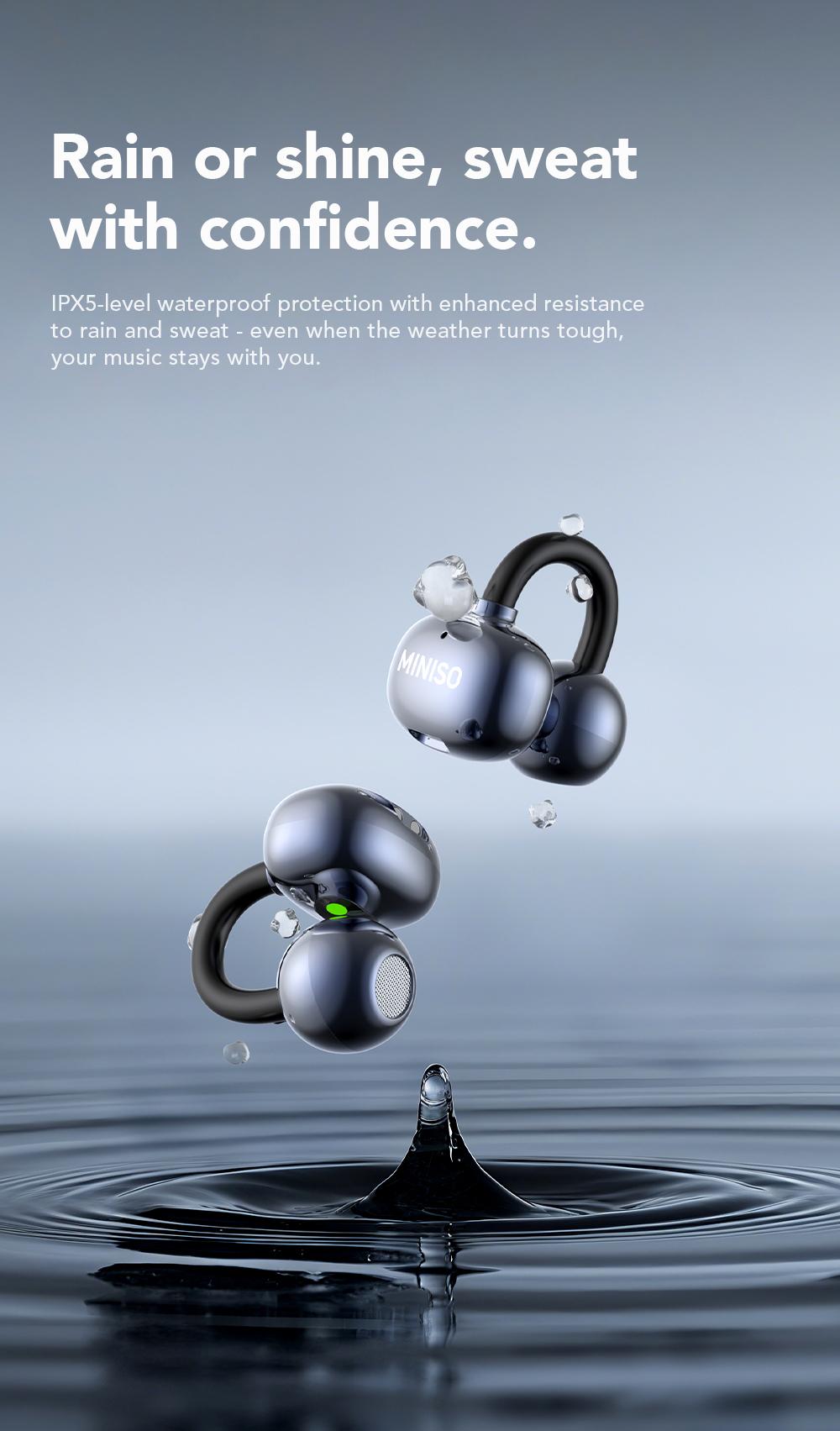 MINISO MS212 Clip-On Ear Headphones with Heart Rate Monitoring Wireless Audio Headphones for Music & Phone Calls, IPX5 Sport Waterproof & Sweatproof, with LCD Full Color Touch Screen, Bluetooth 6.0 Headsets, Heart Rate Health Management