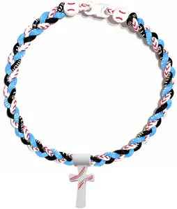 Tornado 3 Rope Necklace Baseball Stitch Clasp Sky Blue White Black + White Cross
