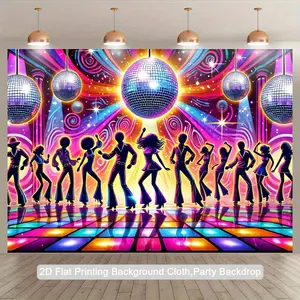2D Flat, 1pc Disco Dance Party Backdrop Banner - Vibrant 2D Flat Polyester Tapestry with Disco Ball & Colorful Lights, Indoor/Outdoor Photo Booth Decor for Birthdays, Anniversaries, Studio Props, No Electricity Needed, Disco Party Decorations, Event