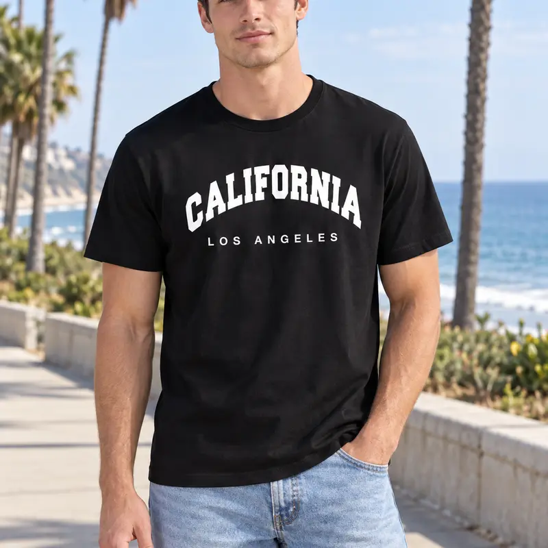 California Los Angeles Gym-Themed Graphic Print,Women's 100% Cotton Casual Sport T-Shirt， Round Neck Short Sleeve Top, Relaxed Fit Lightweight Gym Streetwear for Lounge & Casual Attire，Party wear，Summer outfits，Vintage，Minimalist Design
