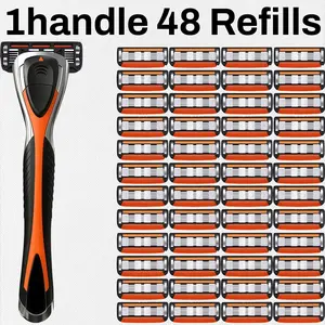 ["Feather" Grade Blade] Men's Razor Set, 1 Handle and 12/24/36/48 Refills, "Feather" Grah-end Blades, Sharp Blades, Smooth Shaving, Anti-scratch Damping Plate, Sealed Packaging, Very Durable.